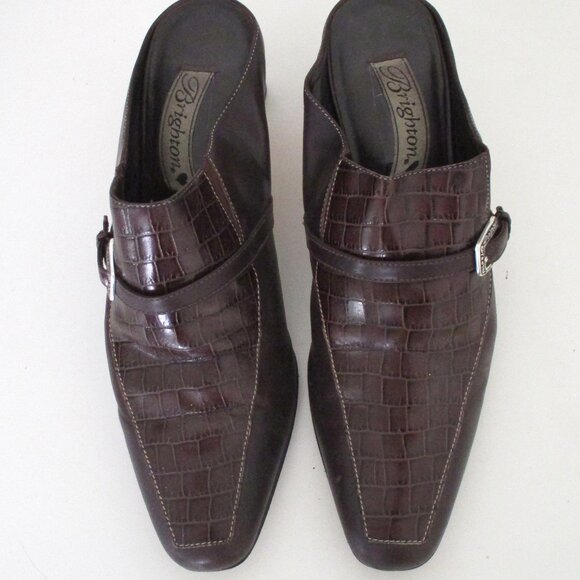 Brighton "Tiana" Womens Brown Croco Leather Slide w/2.5" Heel - Size 8.5M - Picture 5 of 11